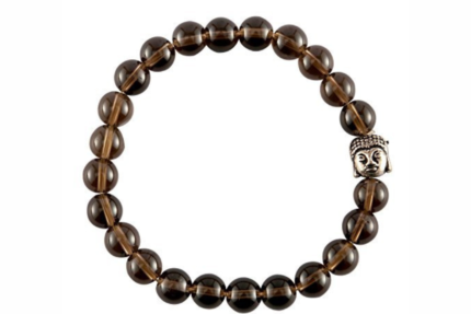 Smoky quartz buddha beaded charm bracelet