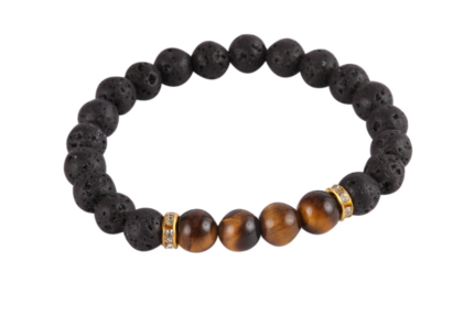 lava bracelet with 4 beads of tiger eye and connector