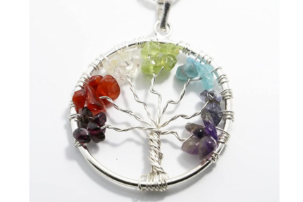 seven chakra tree of life pendant