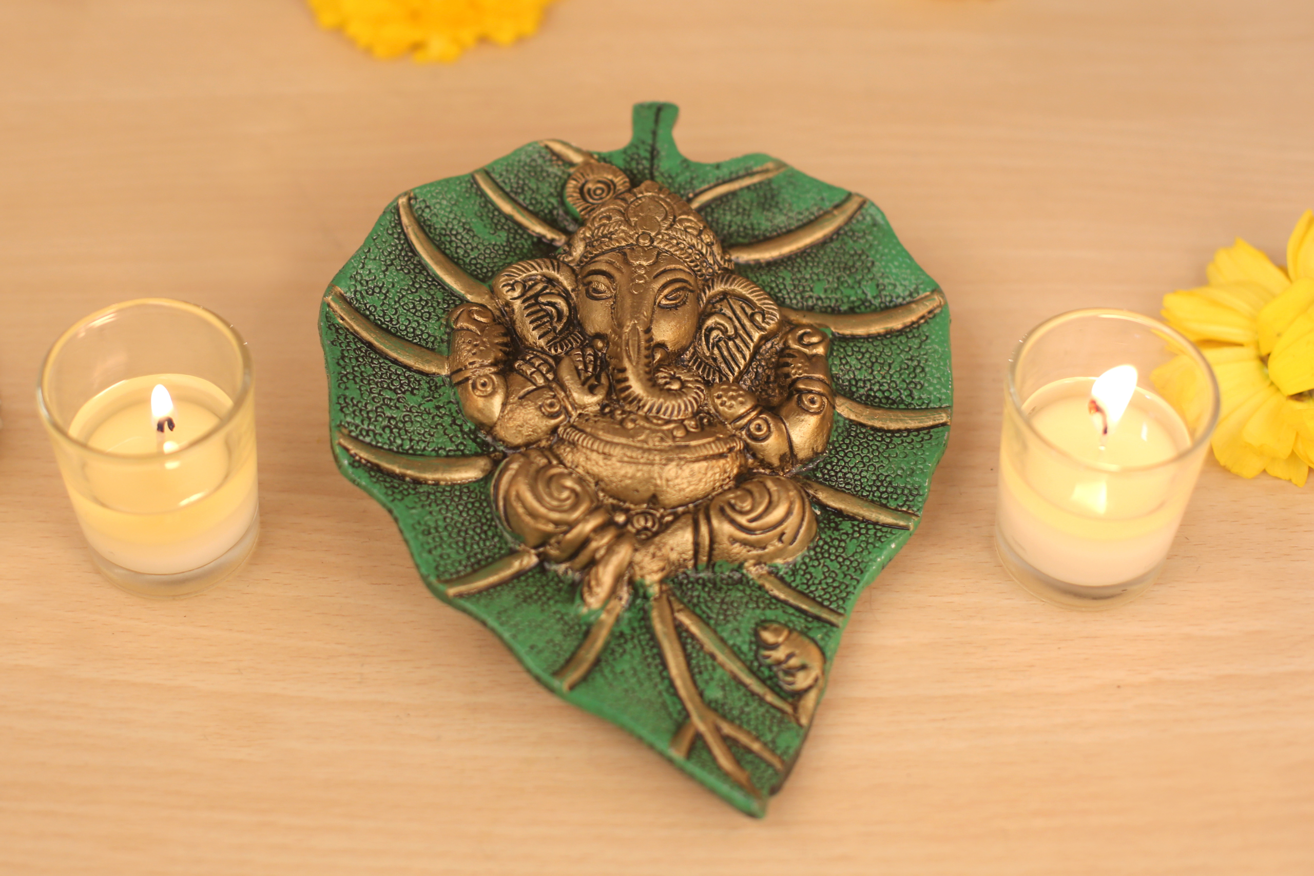 aatm (4) Decorative leave Ganesha on patta metal wall hanging