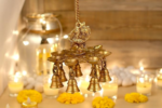 brass peacock hanging diya with bells