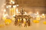 brass peacock hanging diya with bells