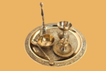 Decorative brass plate with bell and diya set