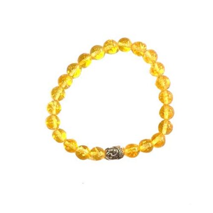 Aatm Natual Healing Gemstone Citrine Buddha Beaded Charm Bracelet for Healing Wealth & New Opportunities and Meditation (Beads Size - 7-8 mm)