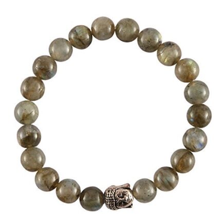 Aatm Natural Healing Gemstone Labradorite Buddha Beaded Bracelet | Intuition | Third Eye Chakra | For Healing and Meditation | Beads Size - 7-8 mm