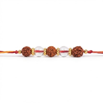 Aatm Rudraksha & Sphatik Gemstone Rakhi | Handmade Raksha Bandhan Sacred Thread with Natural Rudraksha & Clear Quartz (Sphatik) Beads | Traditional Festival Rakhi