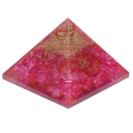 Aatm Pink Clear Crystal Orgone Pyramid with Copper – 3x3 Inches | Chakra Meditation & Positive Energy | Orgonite Pyramid for Home & Office Décor