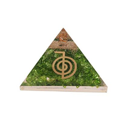 Aatm Energy Generator Gemstone Green Aventurine Orgone Pyramid with Cho-Ko-Rei Symbol Reiki Chakra for EMF Protection Chakra Healing Meditation
