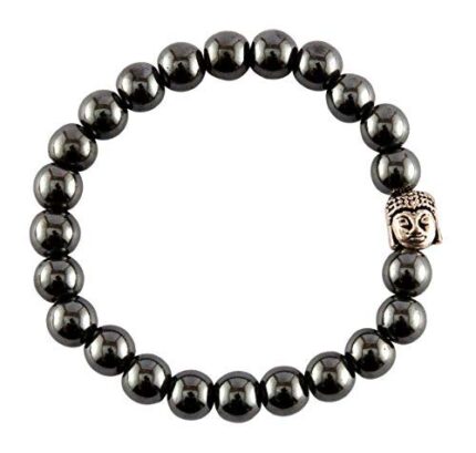 Aatm Natual Healing Gemstone Hematite Faceted Buddha Beaded Beaded Charm Bracelet For Healing and Meditation (Beads Size - 7-8 mm)
