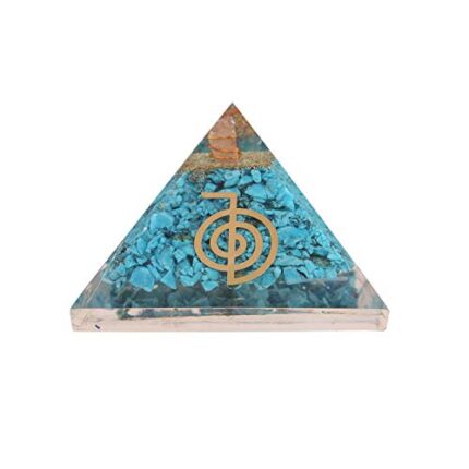 Aatm Energy Generator Gemstone Turquoise Orgone Pyramid with Cho-Ko-Rei Symbol Reiki Chakra for EMF Protection Chakra Healing Meditation
