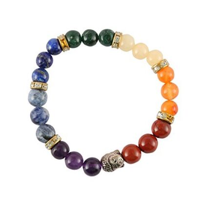 Aatm Natual Healing Gemstone Seven Chakra Beautiful Buddha Beaded Charm Bracelet For Healing and Meditation (Beads Size - 7-8 mm)