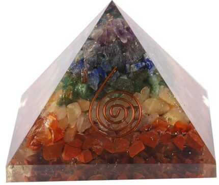 Aatm Energy Generator 7 Chakras Orgone Pyramid for EMF Protection, Chakra Healing & Meditation with Copper (3x3 Inches) – Multicolor Crystal Pyramid for Positive Energy, Vastu, and Home/Office Décor
