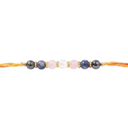 Aatm Good Memory Gemstone Rakhi | Handmade Raksha Bandhan Rakhi with Natural Rose Quartz Beads | Adjustable Sacred Thread Festival Rakhi