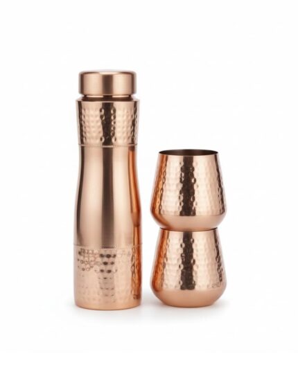 Aatm Copper Water Bottle with 2 Matching Cups Gift Set – Pure Copper Drinking Set for Home & Office – Ayurvedic Health Benefits – Premium Celebration Box Packaging