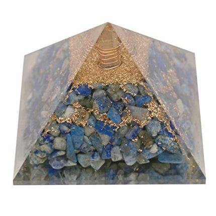 Aatm Lapis Lazuli Orgone Pyramid Throat Chakra | with Crystal & Copper | 3 x 3 Inches Mini Bagua | Reiki Gemstone Home Décor and Gifts | Vaastu Feng Shui Use