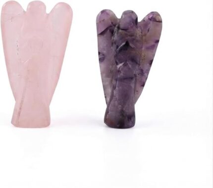 Aatm Rose Quartz & Amethyst Angel Figurine | Love Energy Gemstone Pocket Stone 2–2.3 Inch | Heart Chakra Decorative Stone Angel for Home Decor & Gift