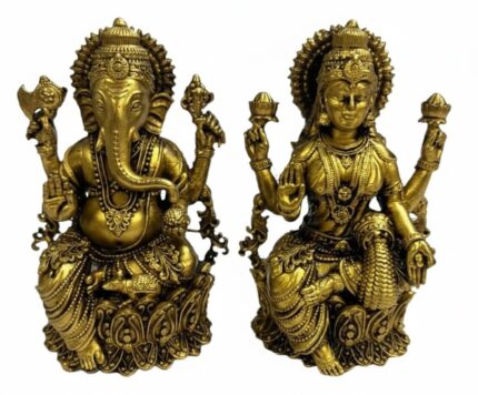 Aatm Brass Handicraft LaxMI Ganesha Murti Golden Colour | For Diwali, Regular Pooja | Brass Pooja Murti & Idols | 10cm In Height, 5cm in Length & 6cm In Width