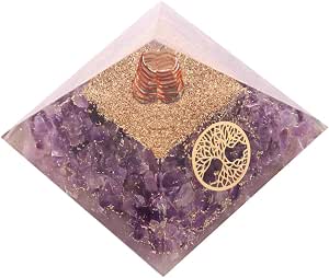 Aatm Amethyst Orgone Pyramid for EMF Protection Chakra Healing Meditation with Crystal, Copper and Life of Tree(3 and 3 Inches)