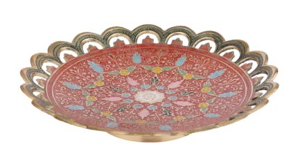 Aatm Handcrafted Brass Fruit Bowl with Minakari Work Decorative Traditional Brass Bowl for Serving & Gifting Indian Festive Tableware 4x19x19 mm 490g Pink