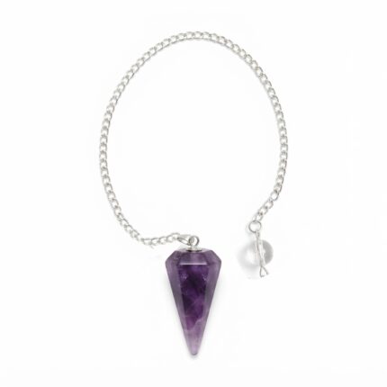Aatm Natural Amethyst Cone Pendulum | Crystal Dowsing Pendulum with Metal Chain | Reiki, Meditation, Chakra Balancing & Spiritual Décor | Purple Gemstone Pendulum