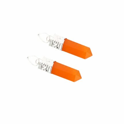 Aatm Carnelian Gemstone Pencil Pendant | Sacral Chakra | Natural Healing Stone | Courage | Set of 2 | Motivation, Meditation & Energy Balance | Jewelry Gift