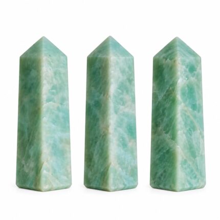 Aatm Amazonite Crystal Tower Set of 3, 1.5 Inch Polished Amazonite Pointed Towers, Natural Green Blue Crystal Stones for Home Décor, Meditation Space, Office Desk & Gift