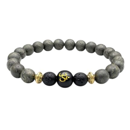 Aatm Natural Raw Pyrite Beaded Bracelet for Solar Plexus Chakra | Wealth & Confidence | Reiki Healing | EMF Protection | 7–8mm Beads for Men & Women | Authenticity Certificate