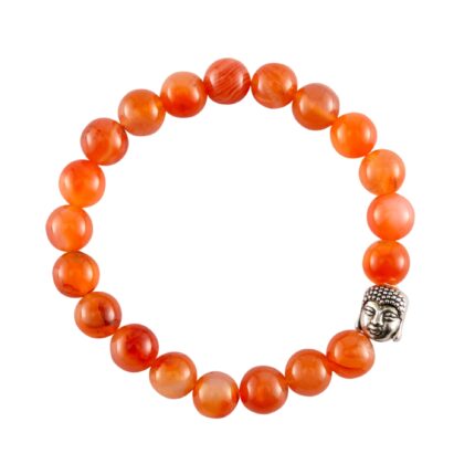 Aatm Natural Carnelian Buddha Charm Bracelet | Unisex Stretch Reiki Healing Gemstone for Motivation, Endurance, Focus & Sacral Chakra Energy | 7-8mm Crystal Jewelry | EMF | Authenticity Certificate