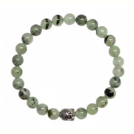Aatm Natural Green Prehnite Reiki Healing Bracelet for Heart Chakra, Calmness & Inner Balance with Buddha Charm - 8mm Round Beads Stretchable Unisex Bracelet with Authenticity Certificate
