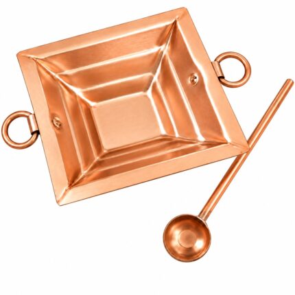Aatm Copper Havan Kund with Long Handle Spoon, 215 g, Square Pooja Havan Set