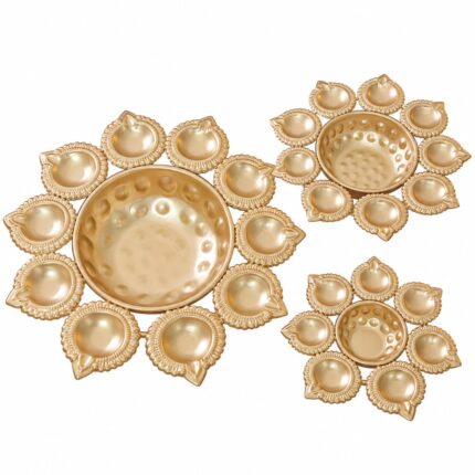 Aatm Metal Urli Diya Set of 3, Decorative Diya for Pooja & Home Decor, Golden, 340 g