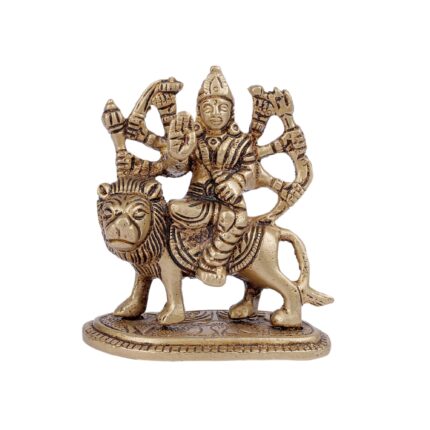 Aatm Brass Maa Durga Mata Rani Idol for Home Temple & Office | Solid Brass Durga Murti for Puja Room, Mandir, Gift & Decor | Vaishno Devi Sherawali Sculpture – 7.3x6x3.5 cm